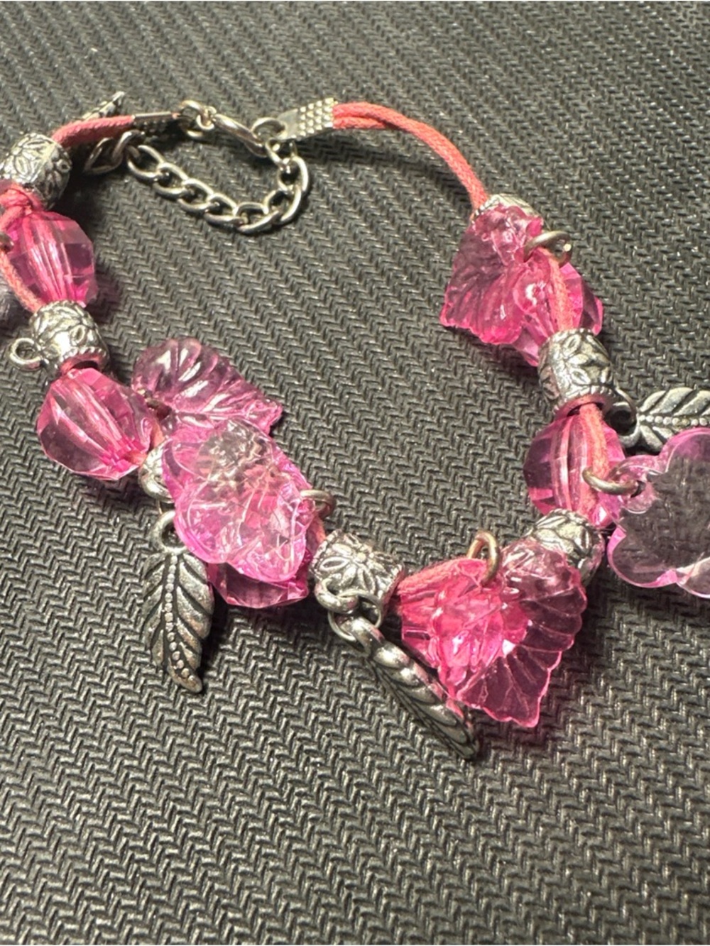 Pink Crystal Leaf Charm Bracelet - Women Jewelry